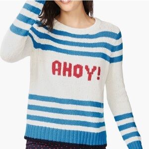 COURT & ROWE Nautical Striped ‘AHOY!’ Sweater - Blue and White